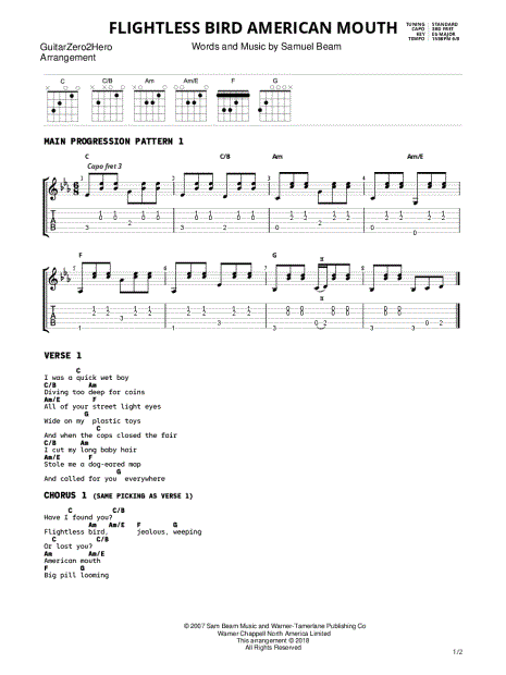 Flightless Bird, American Mouth sheet music for guitar (chords)