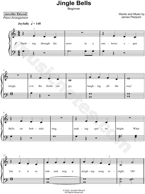 Jingle Bells Christmas Carol Digital Piano Vocal Guitar Sheet