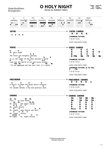 oh holy night guitar chords