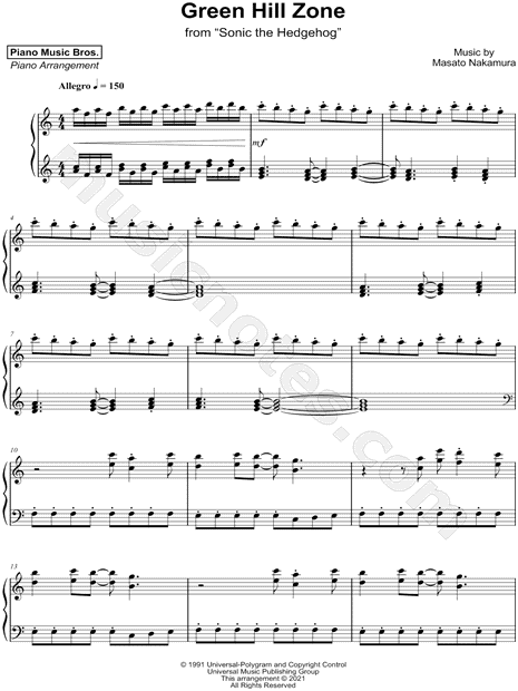 Free Green Hill Zone (Sonic) by Masato Nakamura sheet music