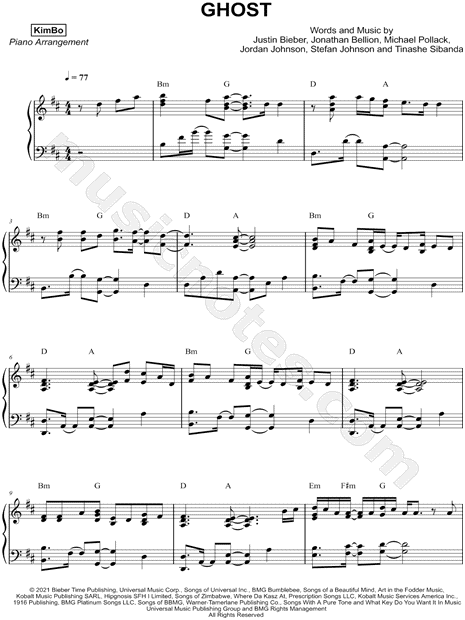 Ghost – Justin Bieber + Lyrics Sheet music for Piano (Solo) Easy