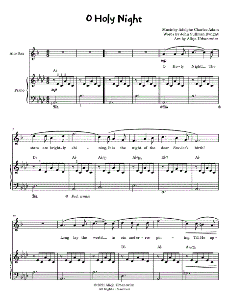 Alicja Urbanowicz O Holy Night - Alto Saxophone & Piano Sheet Music in Ab  Major - Download & Print - SKU: MN0244860