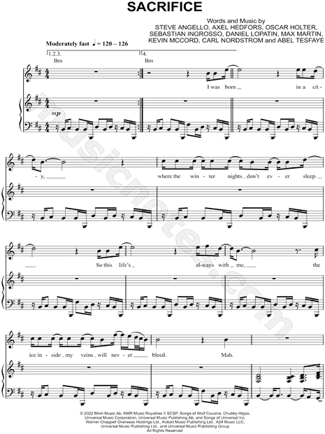 The Weeknd Sacrifice Sheet Music in B Minor (transposable) - Download &  Print - SKU: MN0248377