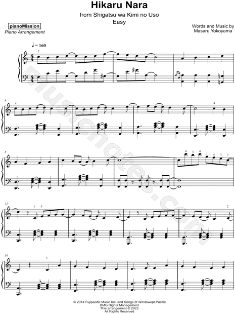 Hikaru Nara Sheet Music Shigatsu wa Kimi no Uso - ♪ SHEETMUSIC