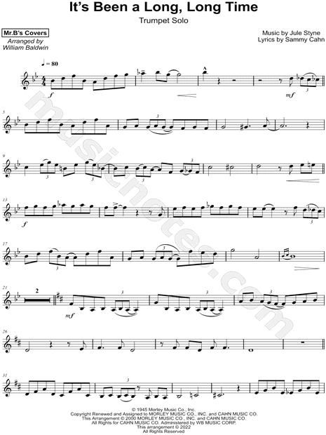 William Baldwin It's Been a Long, Long Time Sheet Music (Trumpet Solo) in  Bb Major - Download & Print - SKU: MN0249597