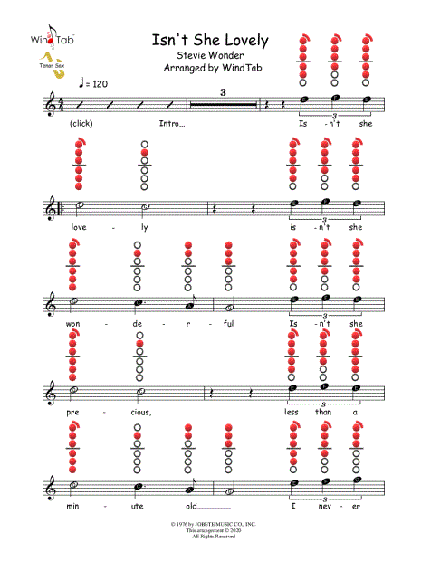 Isn't She Lovely? - Bb Tenor Saxophone Sheet Music, Stevie Wonder