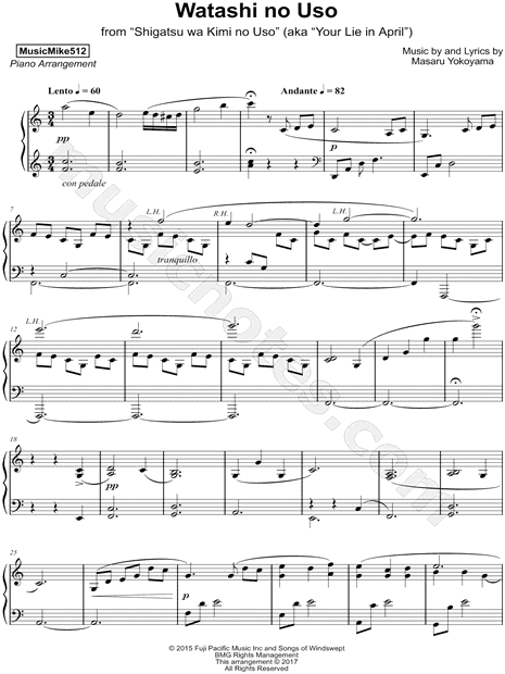 Shigatsu Wa Kimi No Uso ~ Piano Solo Sheet music for Piano (Solo