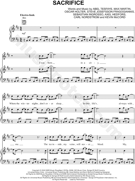 The Weeknd Sacrifice Sheet Music in B Minor (transposable) - Download &  Print - SKU: MN0251809