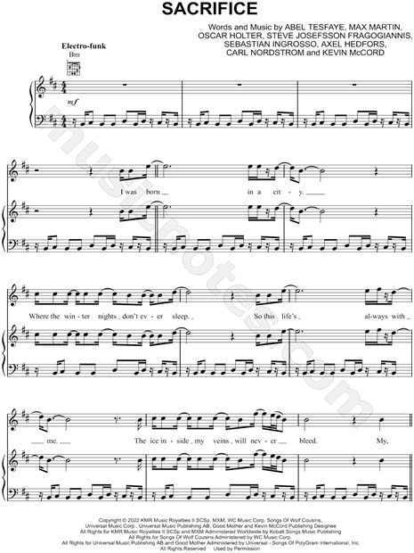 The Weeknd Sacrifice Sheet Music in B Minor (transposable) - Download &  Print - SKU: MN0248377