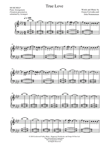 True Love Sheet Music by Coldplay for Piano/Keyboard and Voice