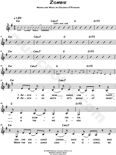 Zombie Sheet Music, The Cranberries