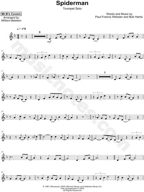 Theme From Spider-Man Sheet Music, Paul Francis Webster