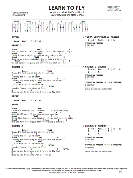 Download Foo Fighters 'Learn To Fly' Sheet Music, Chords & Lyrics