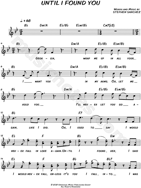 Stephen Sanchez Until I Found You Sheet Music Leadsheet In Bb Major Transposable