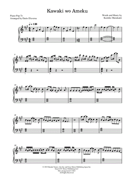 Domestic na Kanojo OP - Kawaki wo Ameku, F.B. Piano Anime Sheet music for  Piano (Solo)