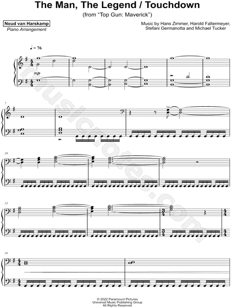 The Man, The Legend / Touchdown (from Top Gun: Maverick) sheet music for  piano solo