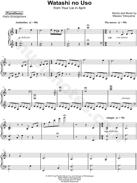 Play Watashi no Uso Music Sheet