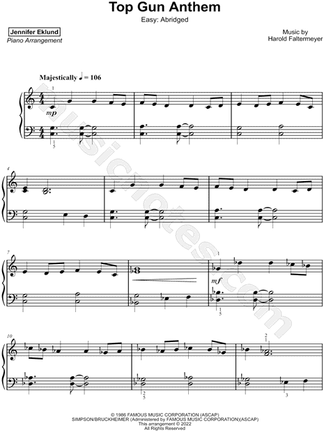 Top Gun Anthem (Intermediate Piano) By Harold Faltermeyer - F.M. Sheet  Music - Pop Arrangements by Jennifer Eklund