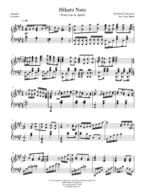 Torby Brand Hikaru Nara Sheet Music (Piano Solo) in F# Minor - Download &  Print - SKU: MN0258865