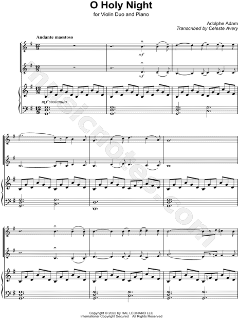 Oh Holy Night violin duet - : High quality ChristianLDS hymn  arrangement sheet music downloads