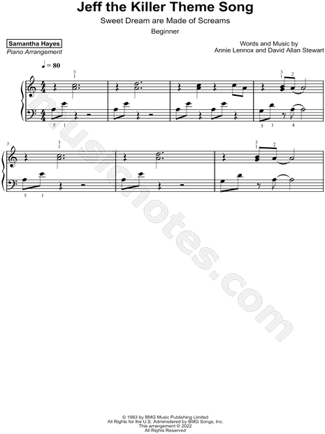 Samantha Hayes Jeff the Killer Theme Song [beginner] Sheet Music (Piano  Solo) in A Minor - Download & Print - SKU: MN0263035