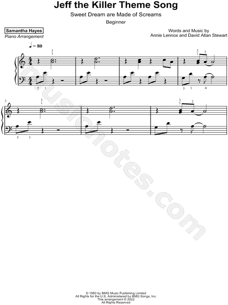 Tutorial + Sheets] Jeff The Killer Theme (Sweet Dreams Are Made Of Screams)  