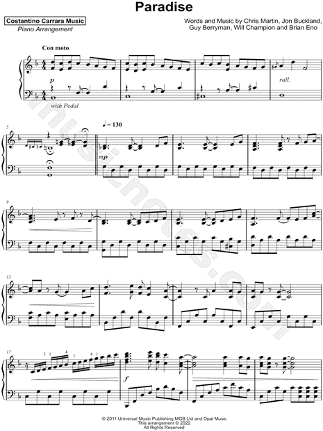 Paradise' Coldplay Piano Arrangement Sheet music for Piano (Solo