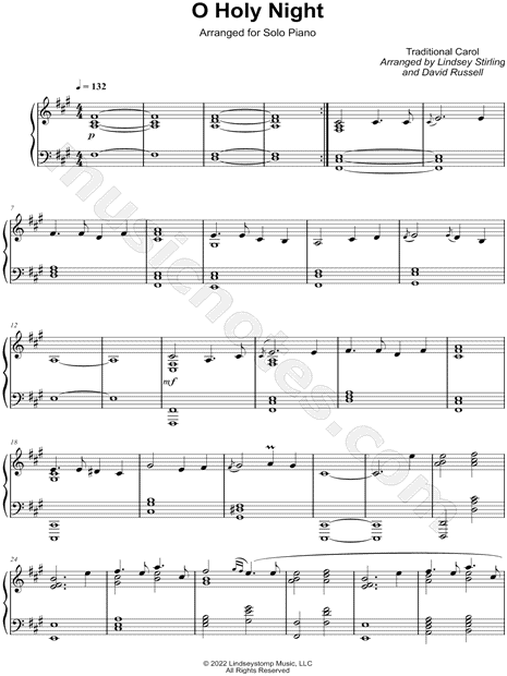 Lindsey Stirling O Holy Night Sheet Music (Piano Solo) in F# Minor -  Download & Print - SKU: MN0264040