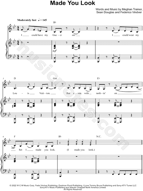 Meghan Trainor Made You Look Sheet Music in Bb Major (transposable) -  Download & Print - SKU: MN0264642