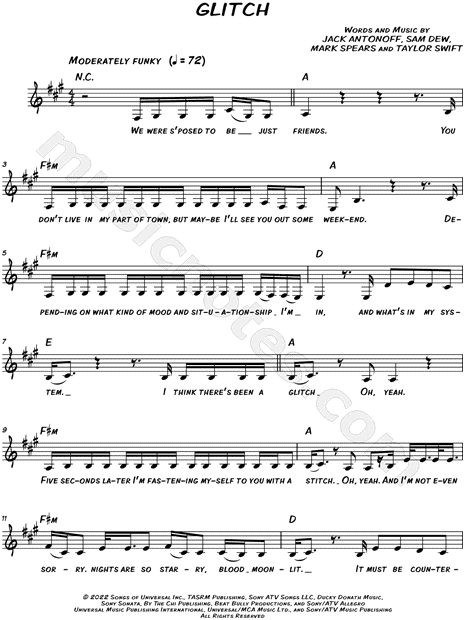 Glitch Sheet Music, Taylor Swift