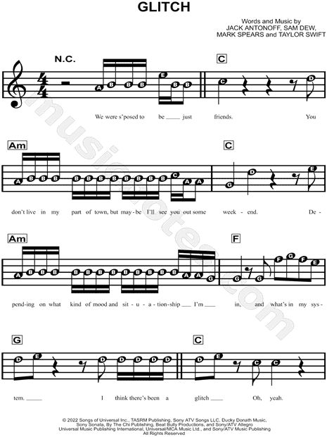 Taylor Swift Glitch Sheet Music (Leadsheet) in A Major