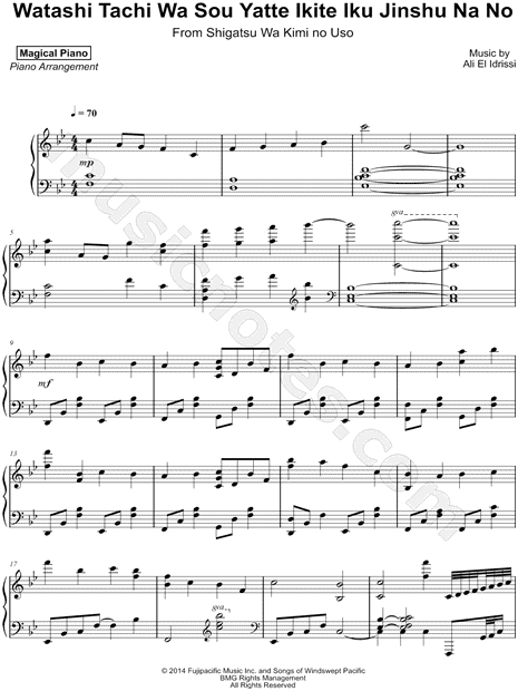 Shigatsu Wa Kimi No Uso ~ Piano Solo Sheet music for Piano (Solo