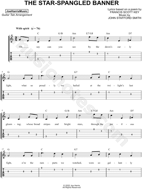 The Star-Spangled Banner for guitar - chords, tablature and notes