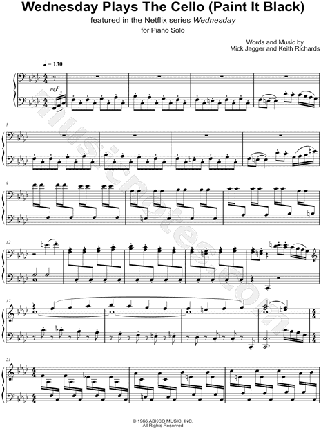 Wednesday Plays the Cello (Paint It, Black) from 'Wednesday' Sheet Music  (Piano Solo) in F Minor - Download & Print - SKU: MN0267006