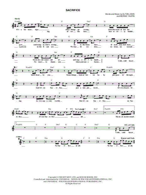 Sacrifice Tutorial(Chords+Melody), Elton John