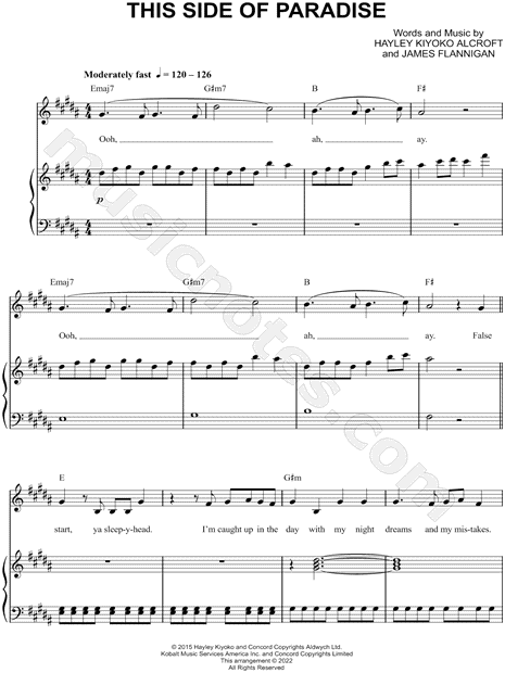 Hayley Kiyoko This Side of Paradise Sheet Music in B Major (transposable)  - Download & Print - SKU: MN0267711