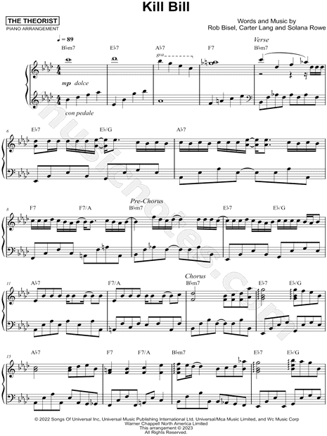 The Theorist "Kill Bill" Sheet Music (Piano Solo) in Ab Major