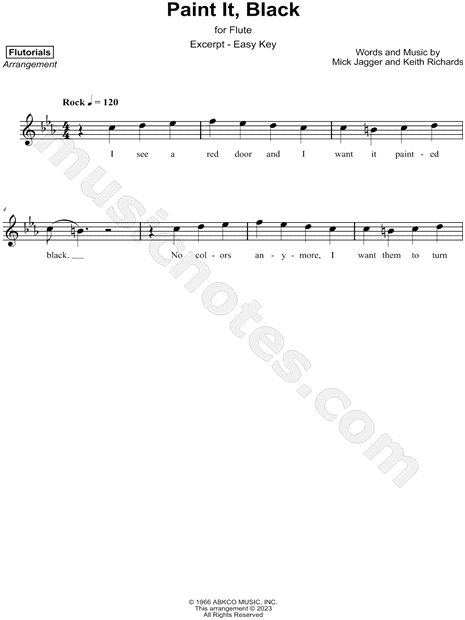 Flutorials Paint It, Black [excerpt - easy] Sheet Music (Flute Solo) in C  Minor - Download & Print - SKU: MN0271235