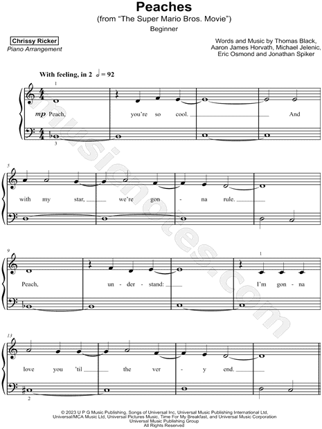 Peaches (From The Super Mario Bros. Movie) Sheet Music Download By Jack  Black For Easy Piano