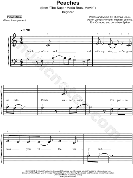 Peaches Peaches grade 2 Digital Piano Sheet With Audio Sample and Note  Names 