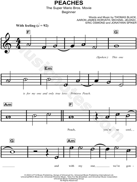 Peaches (from The Super Mario Bros. Movie), (easy) sheet music for piano  solo