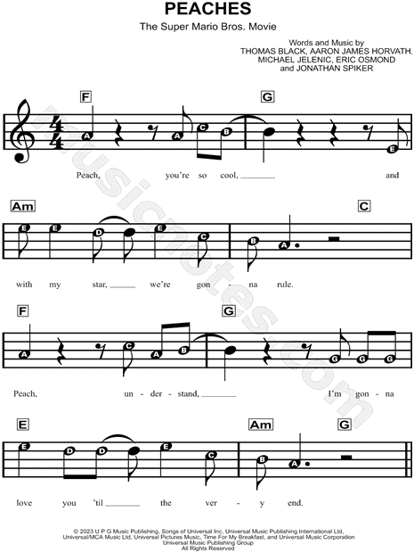 Peaches from 'The Super Mario Bros. Movie' Sheet Music for Beginners in A  Minor - Download & Print - SKU: MN0273664