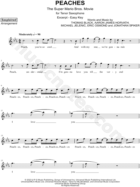 Peaches - The Super Mario Bros. Movie, Tenor Saxophone Solo Sheet music  for Saxophone tenor (Solo)