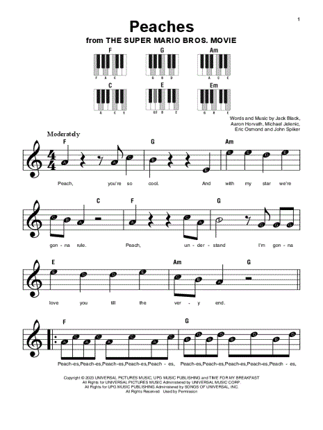 Peaches from 'The Super Mario Bros. Movie' Sheet Music for Beginners in C  Major - Download & Print - SKU: MN0274179