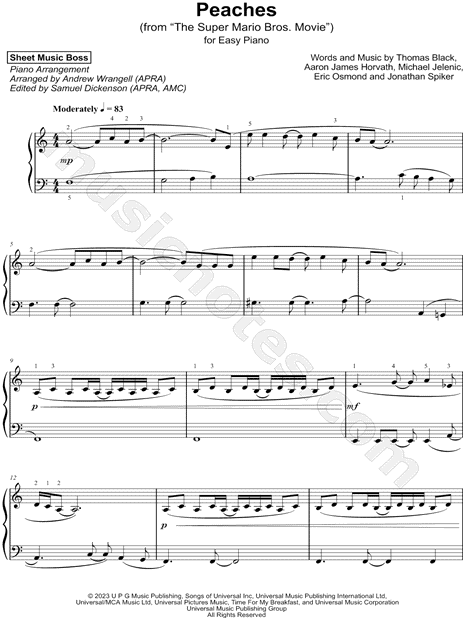 Peaches - The Super Mario Bros. Movie, Piano Solo Arrangement Sheet music  for Piano (Solo)