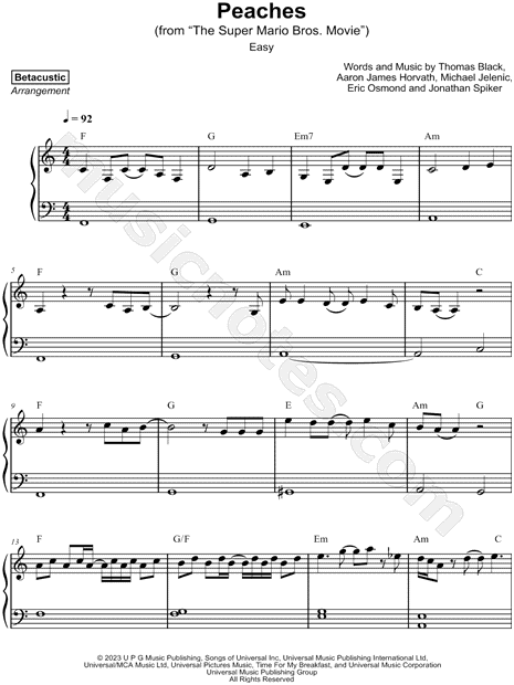 Betacustic Peaches [easy] Sheet Music (Piano Solo) in A Minor