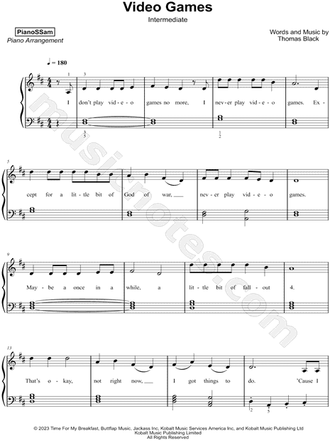 Video Games (Piano, Vocal & Guitar Chords) - Print Sheet Music Now