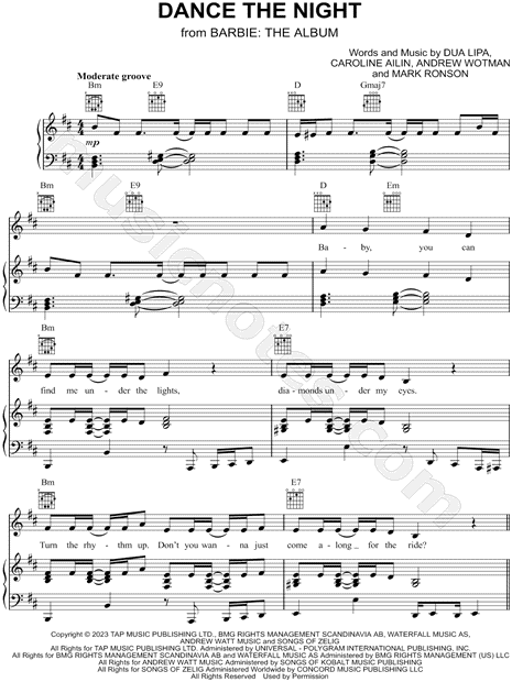 Free Dance The Night by Dua Lipa sheet music