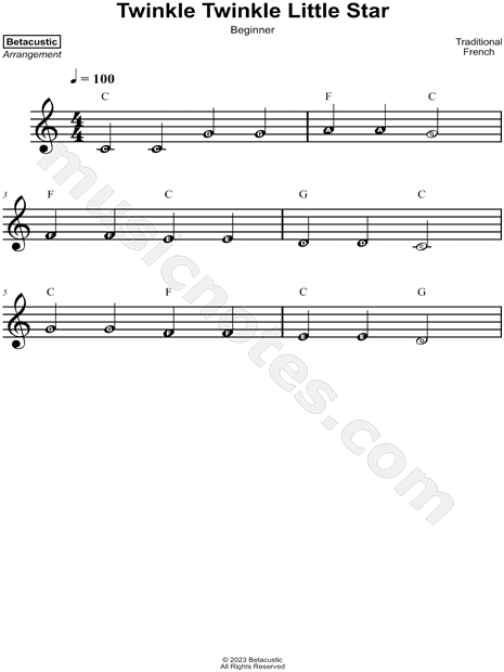 Twinkle, Twinkle, Little Star: Beginner Sheet Music with Chords and Lyrics