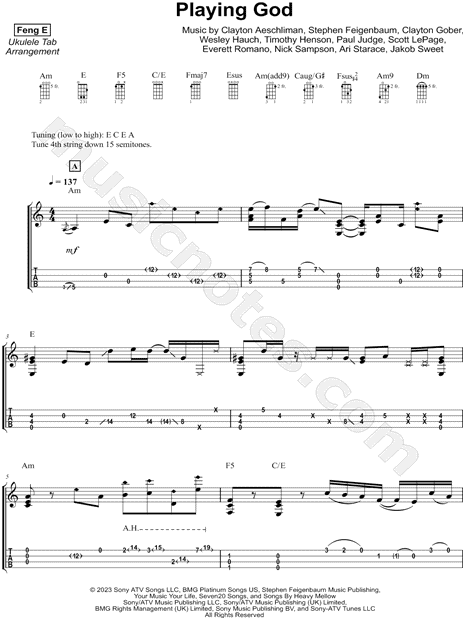 Feng E Playing God Ukulele Tab in A Minor - Download & Print